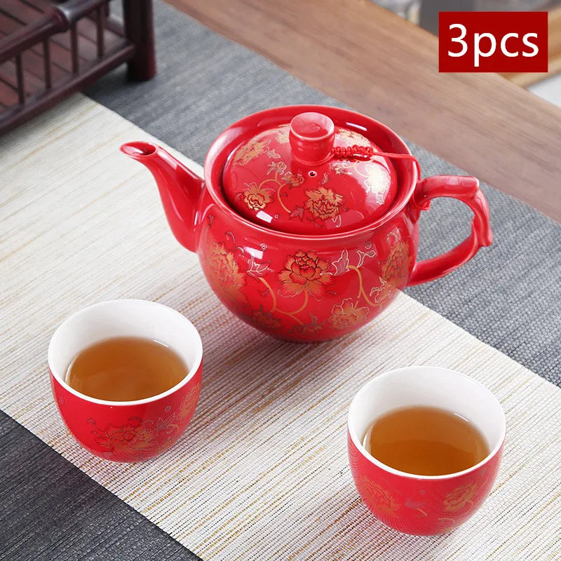 High Quality Ceramics Tea Set Chinese Wedding Tea Pot Set Teacup Tradition Red Porcelain Teapot Boutique Teaware Accessories