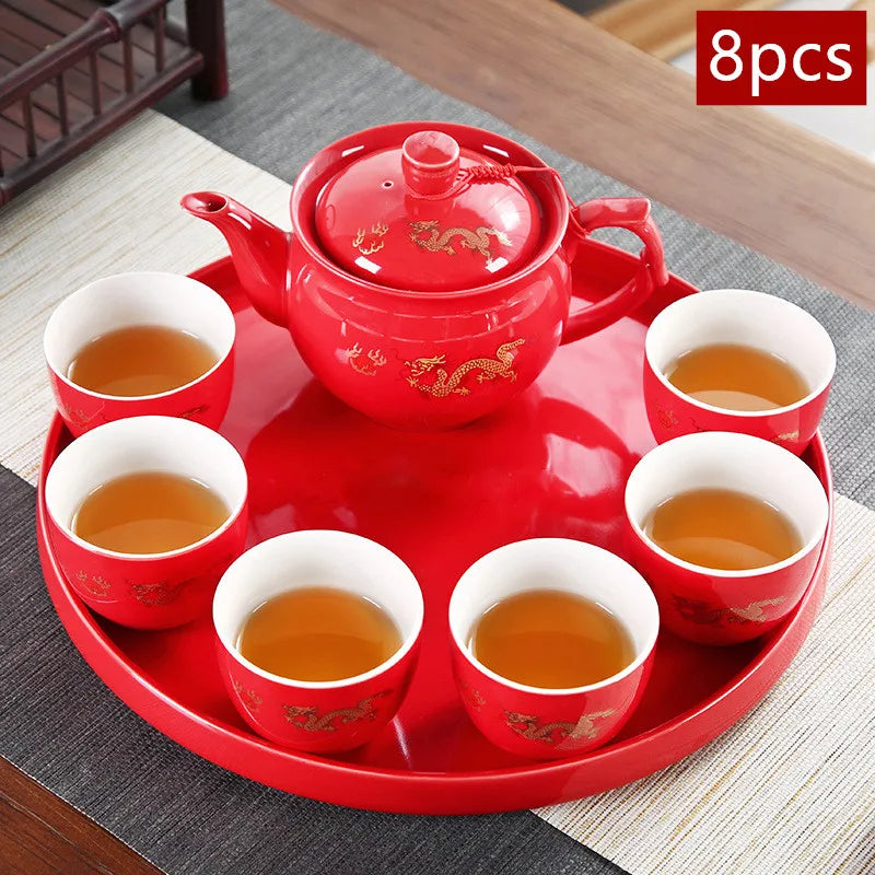 High Quality Ceramics Tea Set Chinese Wedding Tea Pot Set Teacup Tradition Red Porcelain Teapot Boutique Teaware Accessories