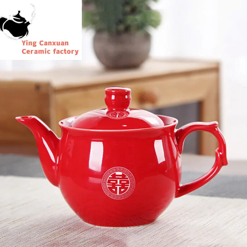 High Quality Ceramics Tea Set Chinese Wedding Tea Pot Set Teacup Tradition Red Porcelain Teapot Boutique Teaware Accessories