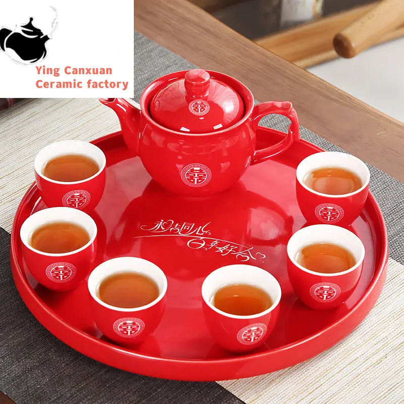 High Quality Ceramics Tea Set Chinese Wedding Tea Pot Set Teacup Tradition Red Porcelain Teapot Boutique Teaware Accessories