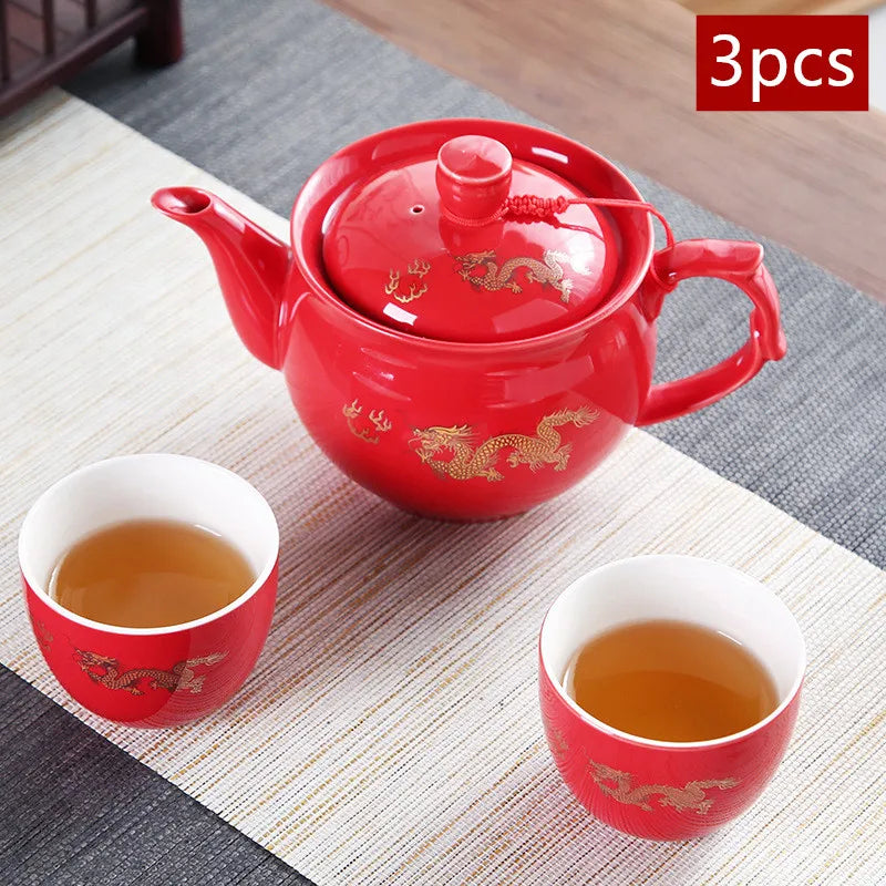 High Quality Ceramics Tea Set Chinese Wedding Tea Pot Set Teacup Tradition Red Porcelain Teapot Boutique Teaware Accessories