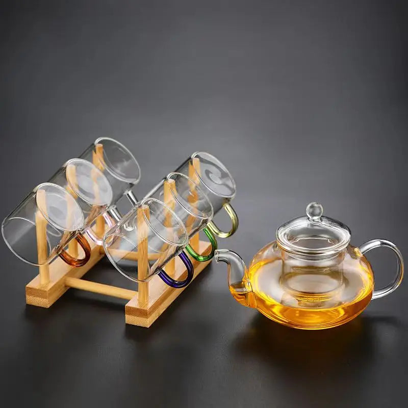 High Quality Heat-resistant Glass Tea Set Color Handle Tea Cup Flower Tea Pot Elegant Afternoon Tea Set Gaiwan Cups Mug Teapot