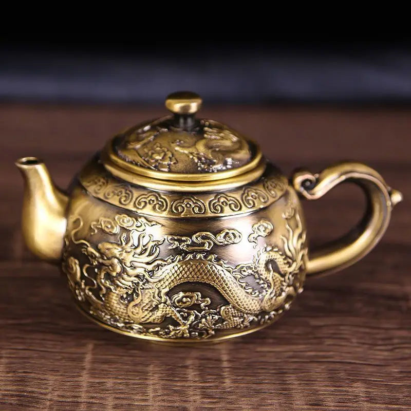 High-grade Bronze Dragon and Phoenix Tea Set Household Full Set of Tea Set 1 Teapot 4 Tea Cups 1 Tray