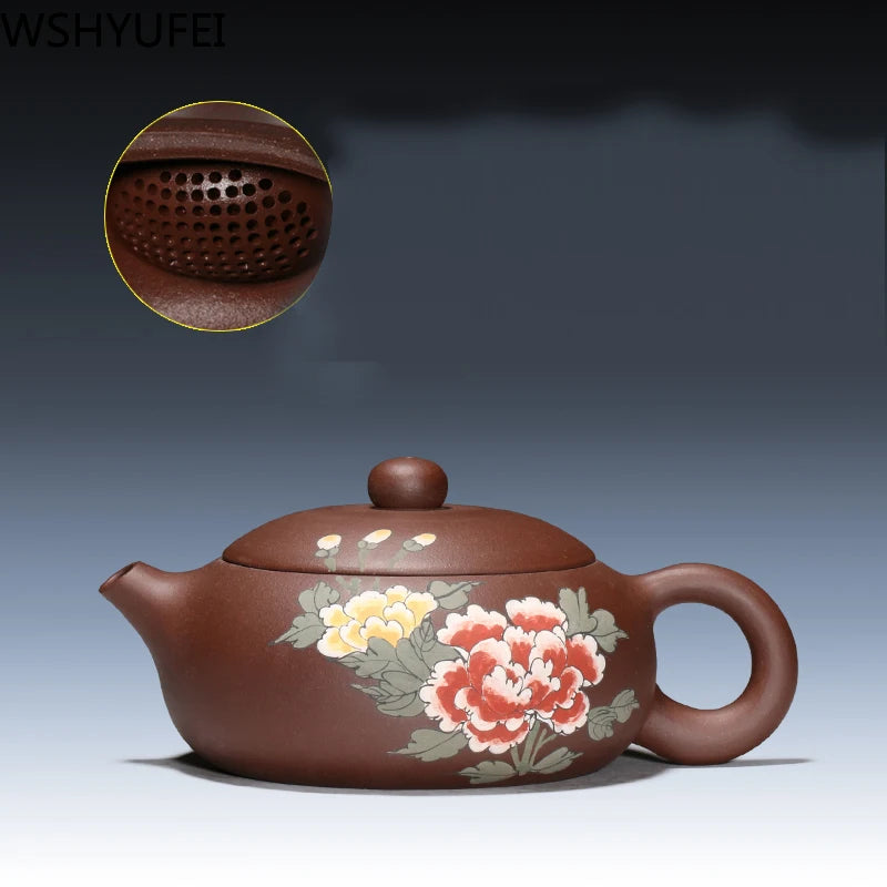 High quality Tea set tea set teapot handmade purple sand tea set Original ore flat Xi Shi190cc purple sand art tea set