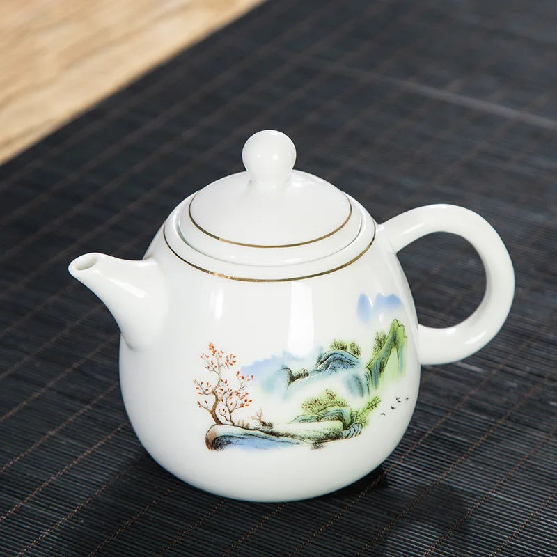 High quality white porcelain teapot Exquisite Enamel Color Teapot With Tea Strainer handmade ceramics Teaware Tea set