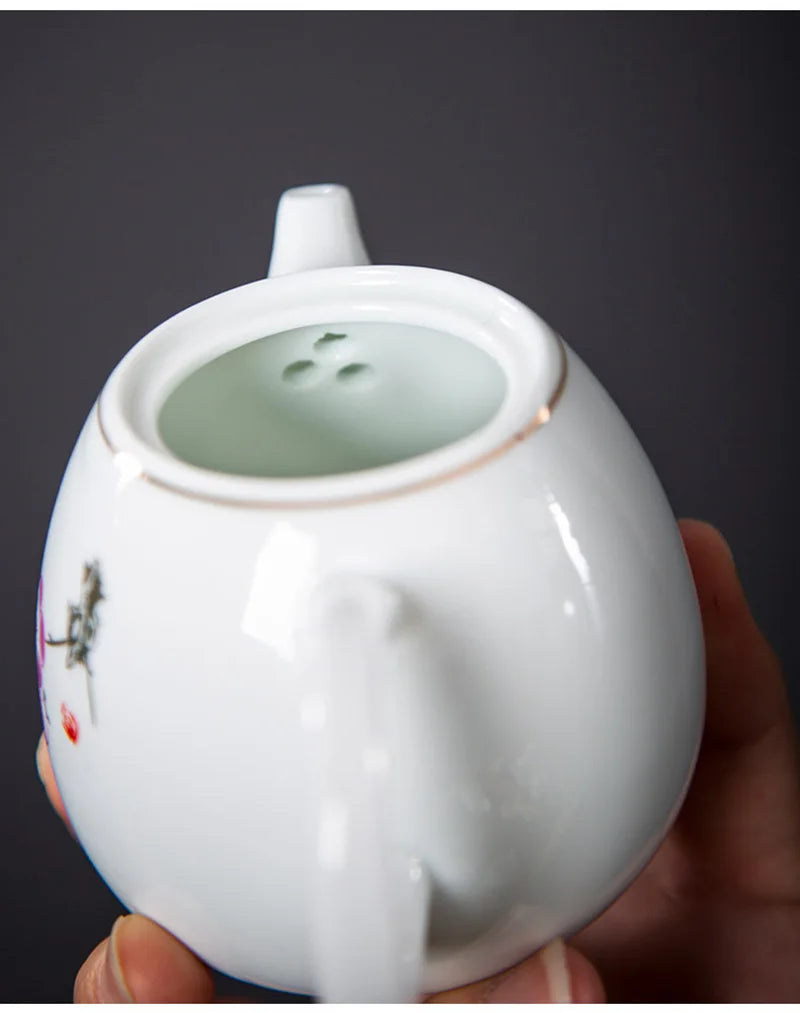 High quality white porcelain teapot Exquisite Enamel Color Teapot With Tea Strainer handmade ceramics Teaware Tea set