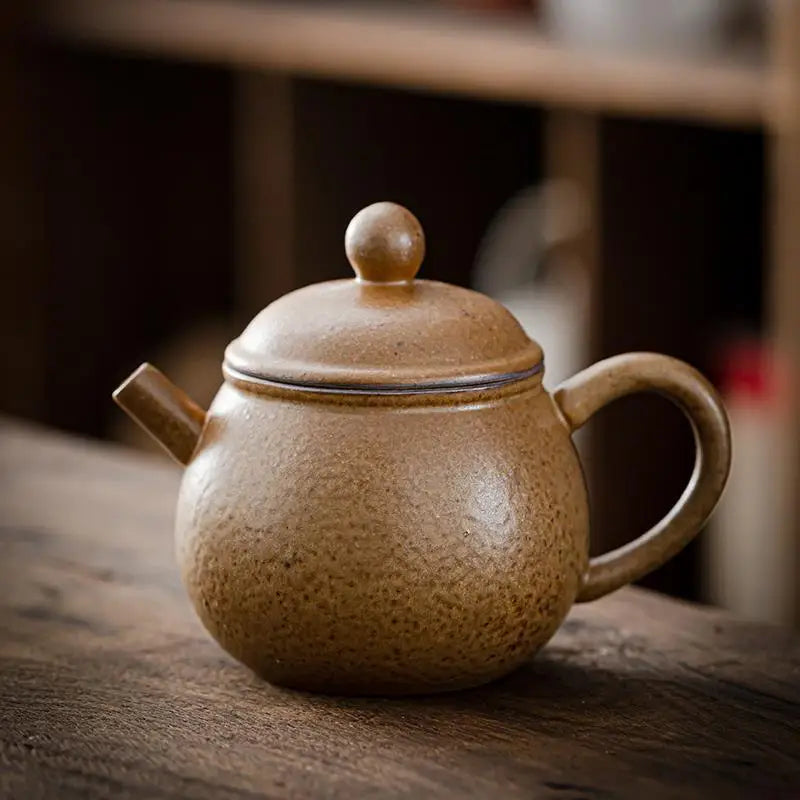 Household Kung Fu Tea Set Teapot Gilt Tea Maker Japanese Stoneware Teapot Single Pot Handmade Retro Ceramic Round Jug Teaware