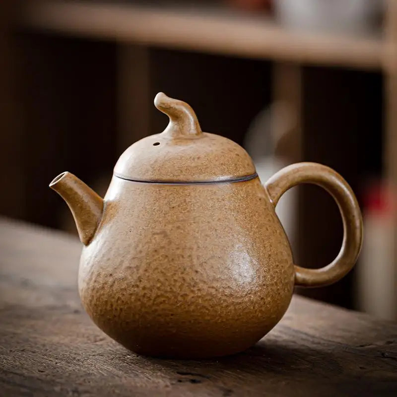 Household Kung Fu Tea Set Teapot Gilt Tea Maker Japanese Stoneware Teapot Single Pot Handmade Retro Ceramic Round Jug Teaware
