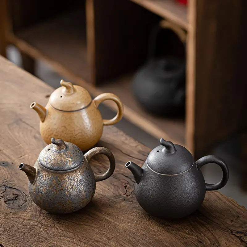 Household Kung Fu Tea Set Teapot Gilt Tea Maker Japanese Stoneware Teapot Single Pot Handmade Retro Ceramic Round Jug Teaware