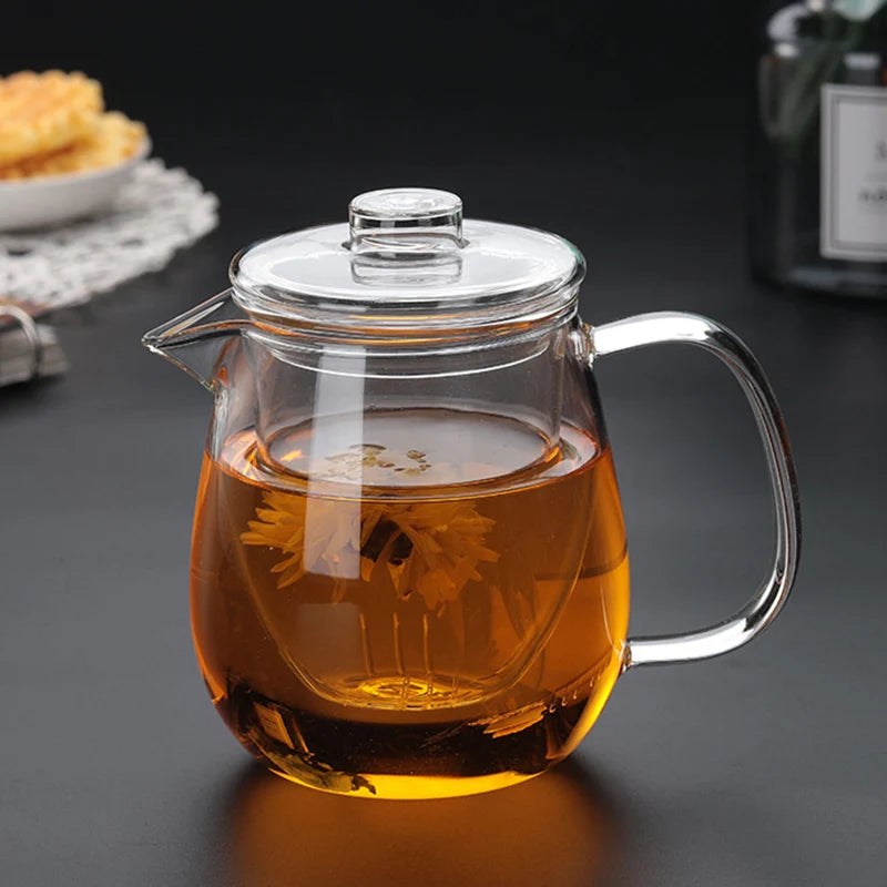 Household Thicken Tea Set High Temperature Explosion Proof Lead-free 600ML Teapot and 100ML Teacups Heated Milk Rose Fruit Tea