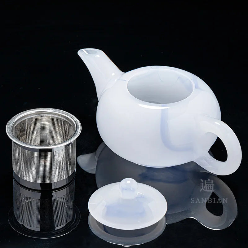 Jade Porcelain Tea Set Colored Glaze Teapot Gaiwan Pitcher Kung Fu Tea Cup White Jade Glass Office Tea Making Device