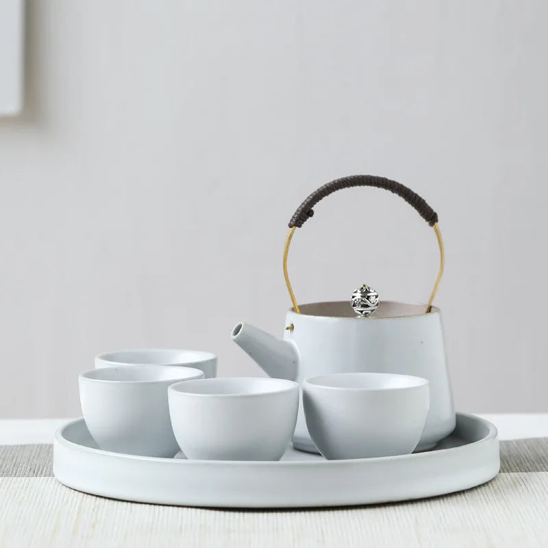 Japanese A Pot of Four Cups of Ti Liang Hu Kung Fu Tea Ceramic Teapot Tea Tray Set Tea Ceremony  Travel Tea Set  Kung Fu Tea Set