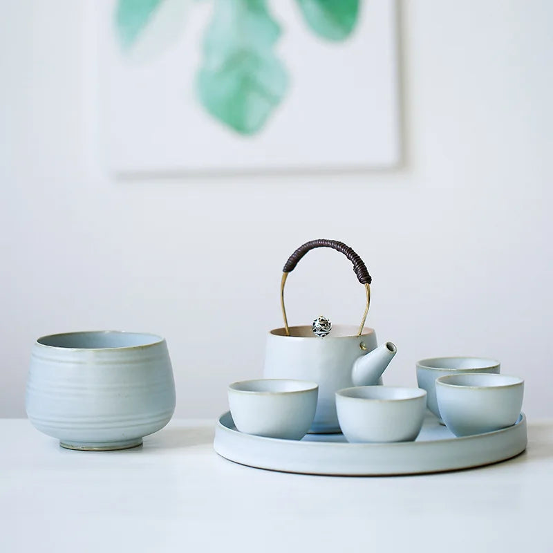 Japanese A Pot of Four Cups of Ti Liang Hu Kung Fu Tea Ceramic Teapot Tea Tray Set Tea Ceremony  Travel Tea Set  Kung Fu Tea Set