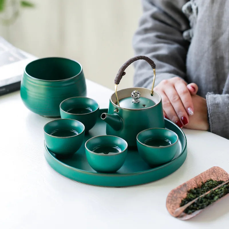 Japanese A Pot of Four Cups of Ti Liang Hu Kung Fu Tea Ceramic Teapot Tea Tray Set Tea Ceremony  Travel Tea Set  Kung Fu Tea Set