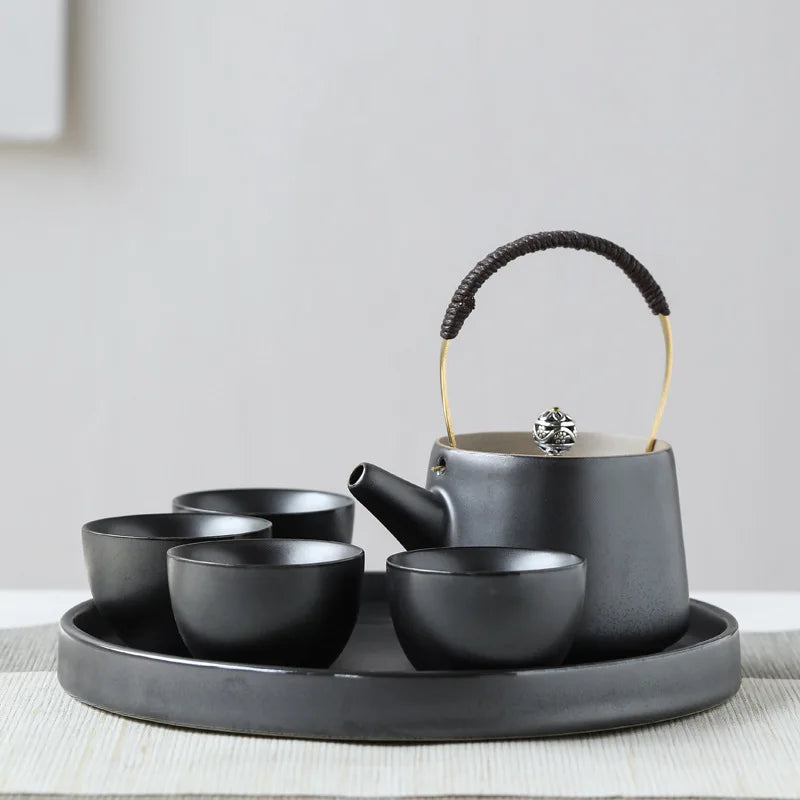 Japanese A Pot of Four Cups of Ti Liang Hu Kung Fu Tea Ceramic Teapot Tea Tray Set Tea Ceremony  Travel Tea Set  Kung Fu Tea Set