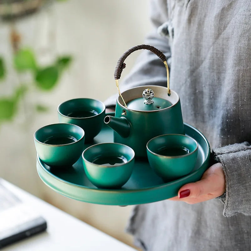 Japanese A Pot of Four Cups of Ti Liang Hu Kung Fu Tea Ceramic Teapot Tea Tray Set Tea Ceremony  Travel Tea Set  Kung Fu Tea Set