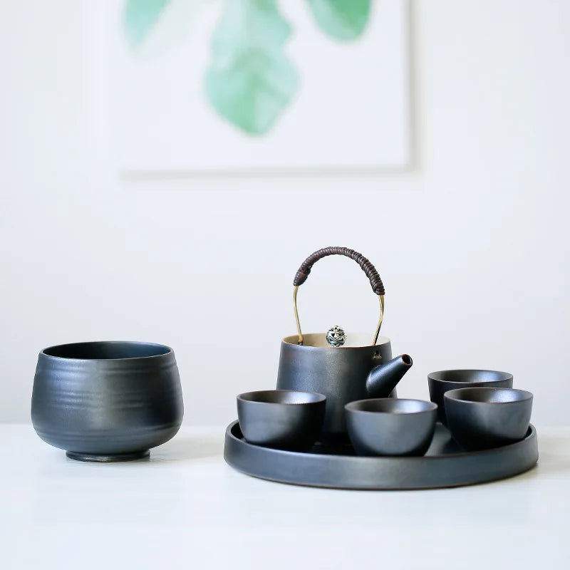 Japanese A Pot of Four Cups of Ti Liang Hu Kung Fu Tea Ceramic Teapot Tea Tray Set Tea Ceremony  Travel Tea Set  Kung Fu Tea Set