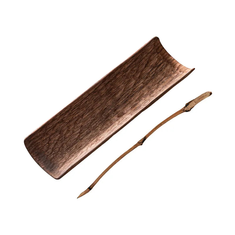 Japanese Blackwood Tea Spoon Two-Piece Solid Wood Tea Holder Six Gentlemen Kung Fu Tea Set Tea Ceremony Utensils Tea Spoon Tea
