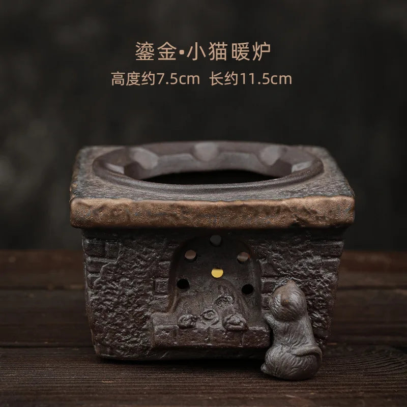 Japanese Handmade Stoneware Teapot Tea Pot Gilt Pumpkin Lifting Beam Pot Candle Warm Teapot Set Infuser Teaware Kitchen Dining