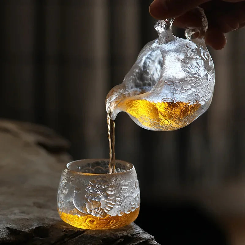Japanese Style Glazed Frozen Roasted Fair Cup Tea Dispenser Glass Tea Cup Kung Fu Cup Heat-resistant Glass Tea Sea Tea Set