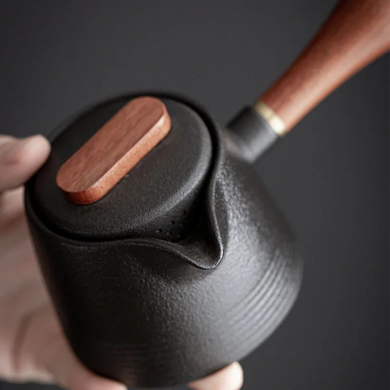 Japanese Style Rough Pottery Side Handle Teapot Large Capacity Portable Tea Pot with Handle Handmade Teaware Kung Fu Tea Sets