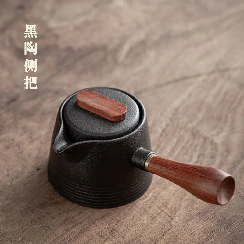 Japanese Style Rough Pottery Side Handle Teapot Large Capacity Portable Tea Pot with Handle Handmade Teaware Kung Fu Tea Sets