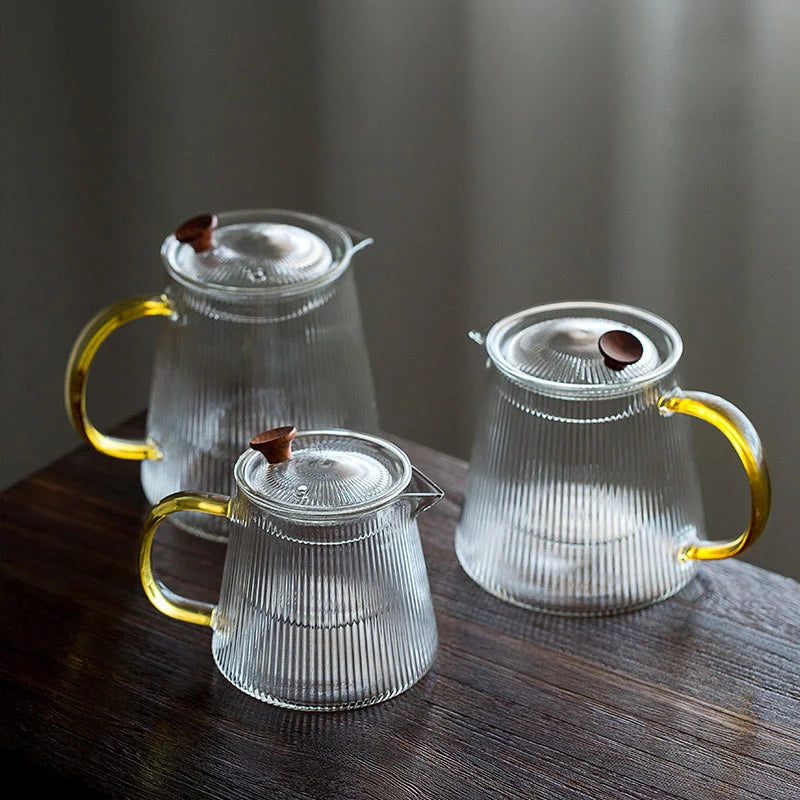 Japanese Style Stripes High Borosilicate Glass Teapot With Filter Puer Kung Fu Flower Tea Set Infuser Tea Coffee Teaware