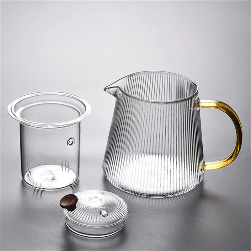 Japanese Style Stripes High Borosilicate Glass Teapot With Filter Puer Kung Fu Flower Tea Set Infuser Tea Coffee Teaware