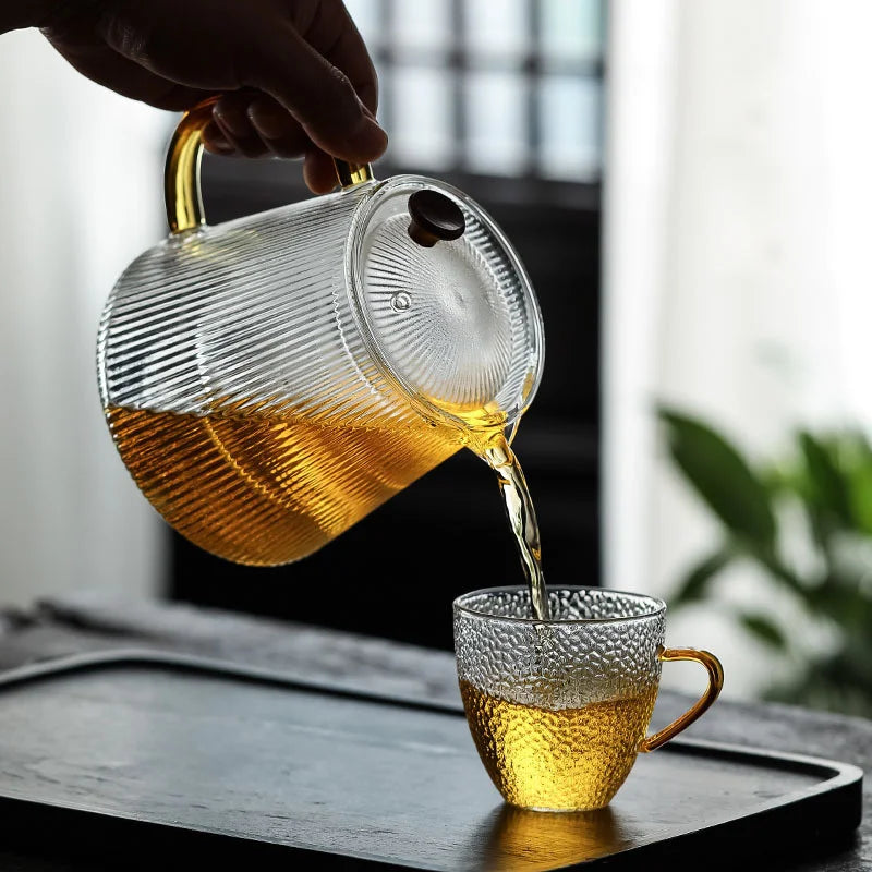 Japanese Style Stripes High Borosilicate Glass Teapot With Filter Puer Kung Fu Flower Tea Set Infuser Tea Coffee Teaware