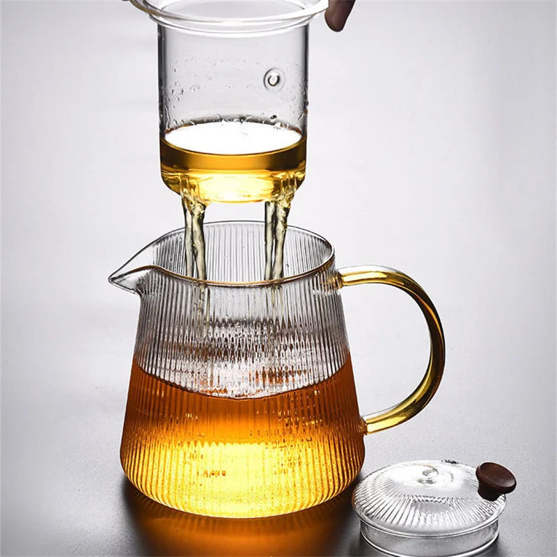 Japanese Style Stripes High Borosilicate Glass Teapot With Filter Puer Kung Fu Flower Tea Set Infuser Tea Coffee Teaware