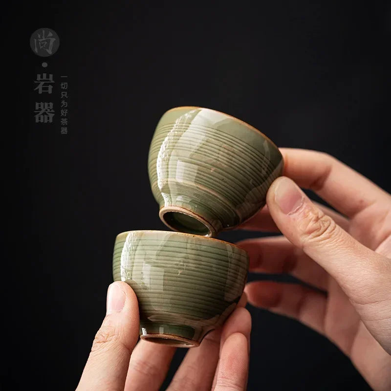 Japanese Style Uneven Green Gaiwan For Tea Porcelain Tureen Teaware Set Tea Bowl Chawan Tea Cup