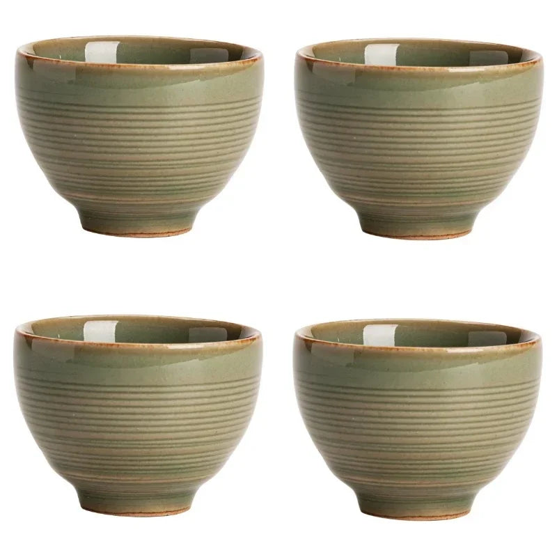 Japanese Style Uneven Green Gaiwan For Tea Porcelain Tureen Teaware Set Tea Bowl Chawan Tea Cup