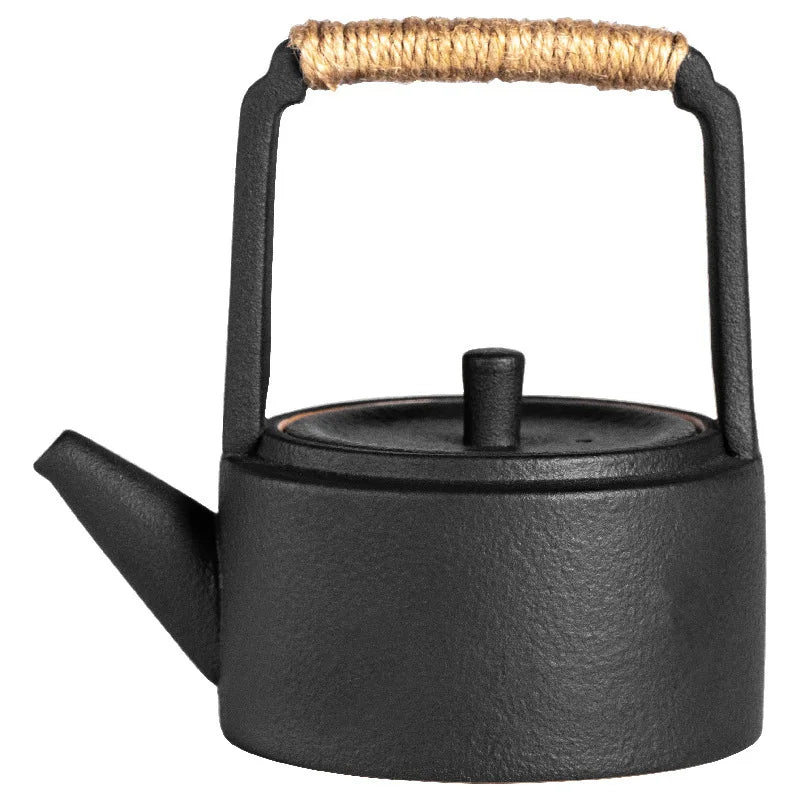 Japanese-style Black Pottery Teapot Vintage Ceramic Side Handle Teapot Antique Burn Kettle Tea Infuser Kung Fu Tea Set Gifts