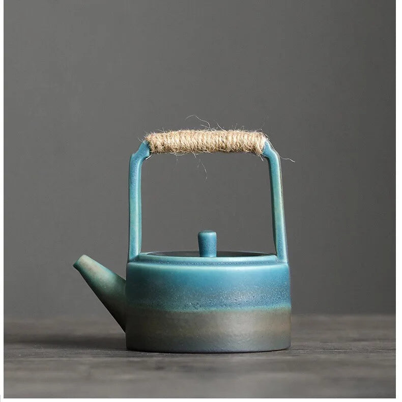 Japanese-style Black Pottery Teapot Vintage Ceramic Side Handle Teapot Antique Burn Kettle Tea Infuser Kung Fu Tea Set Gifts