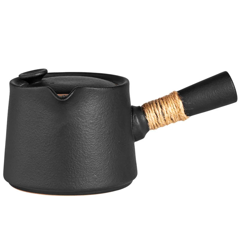 Japanese-style Black Pottery Teapot Vintage Ceramic Side Handle Teapot Antique Burn Kettle Tea Infuser Kung Fu Tea Set Gifts