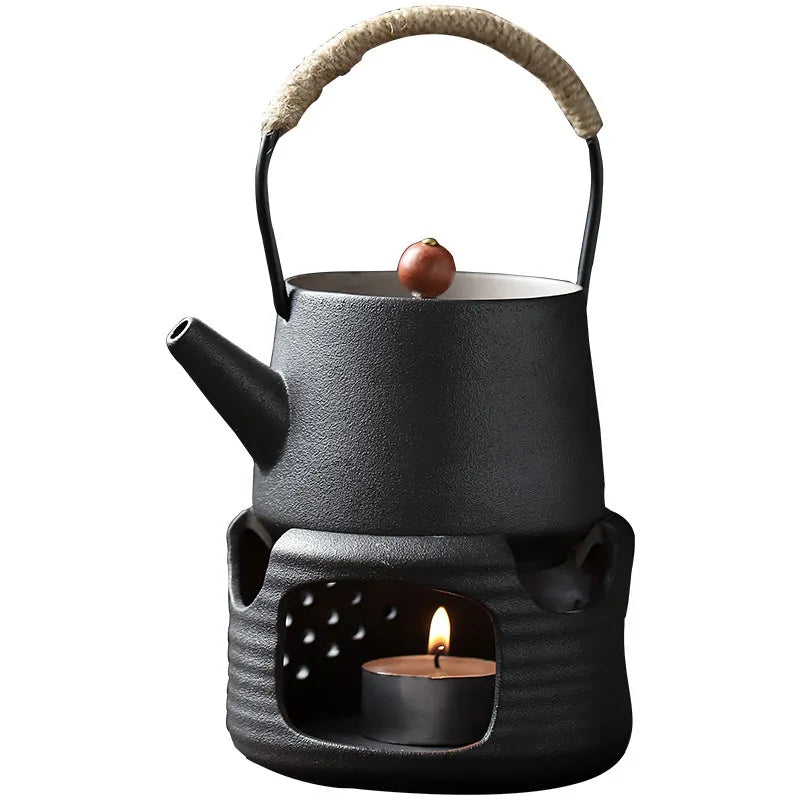 JapaneseBlackPotterySmalCeramicTeapotCandleHeatingStoveHeatingTeapotTeaSetHeatPreservationStoveTeaSetKitchenCatering