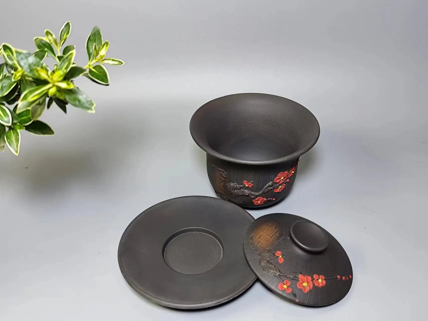Jianshui Handmade Plum Blossom Carving Gaiwan Teacups Tea Pot(Not Yixing Zisha) Kung Fu Tea Set Drinkware Tea Ceremony