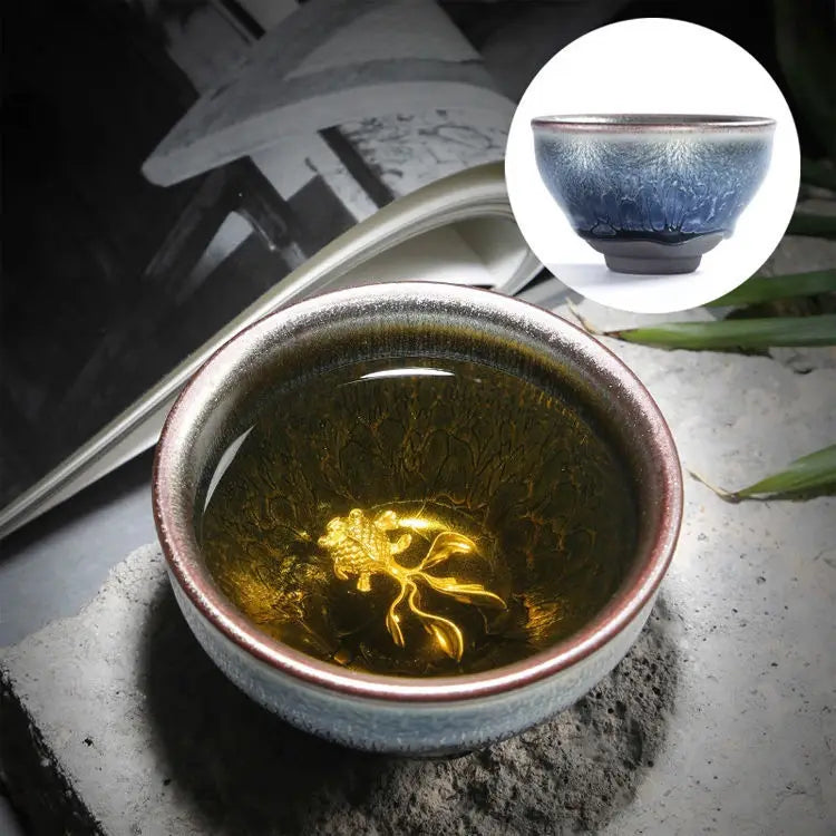 Jianzhan Ceramic Tea Cup Tenmoku Glazed Gilt Gold Inlaid Silver Dragon Teacup Pigmented Kung Fu Tea Bowl Pigmented Tea Set