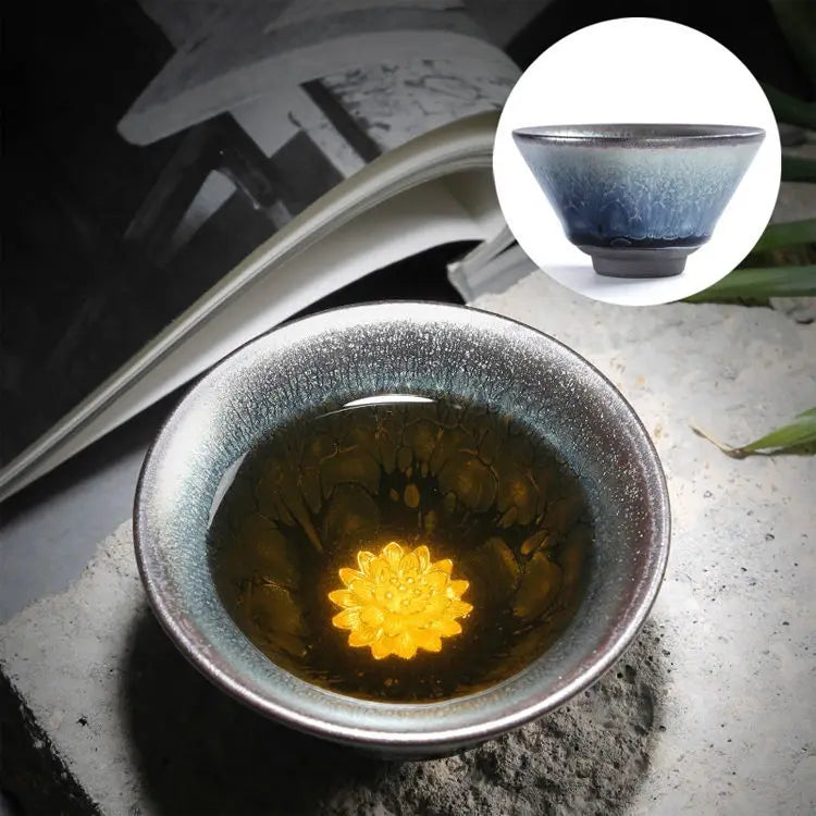Jianzhan Ceramic Tea Cup Tenmoku Glazed Gilt Gold Inlaid Silver Dragon Teacup Pigmented Kung Fu Tea Bowl Pigmented Tea Set