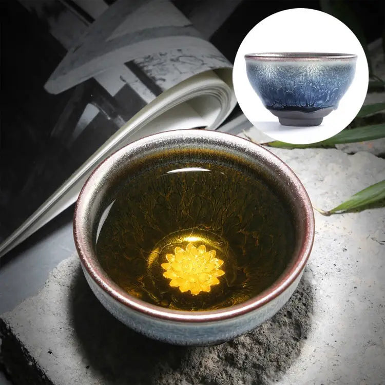 Jianzhan Ceramic Tea Cup Tenmoku Glazed Gilt Gold Inlaid Silver Dragon Teacup Pigmented Kung Fu Tea Bowl Pigmented Tea Set