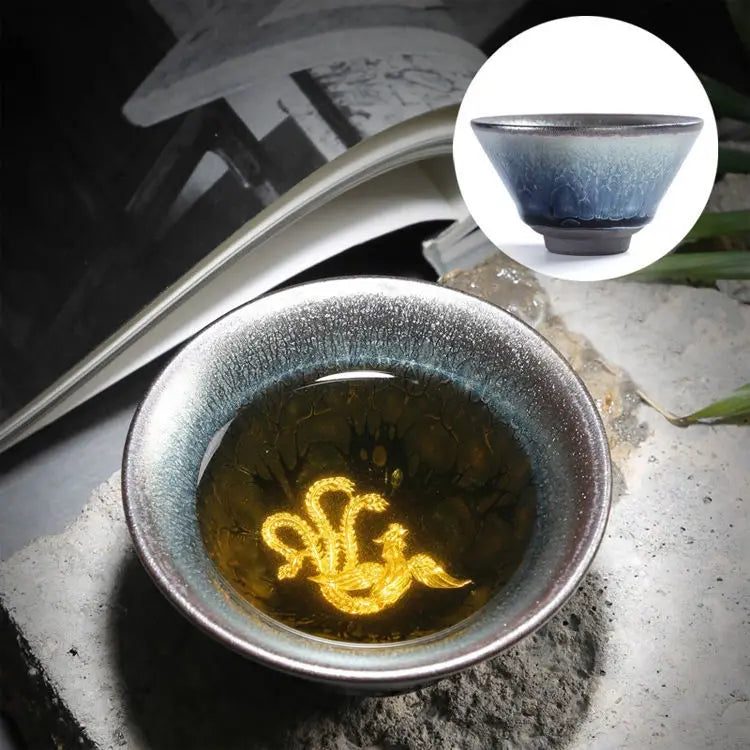 Jianzhan Ceramic Tea Cup Tenmoku Glazed Gilt Gold Inlaid Silver Dragon Teacup Pigmented Kung Fu Tea Bowl Pigmented Tea Set