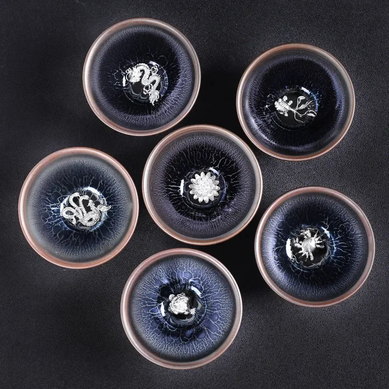 Jianzhan Inlaid Silver Tea Cup Kung Fu Tea Set Master Cup Tea Bowl Ceramic Tea Cup High Quality Chinese Teaware Teacup Gifts