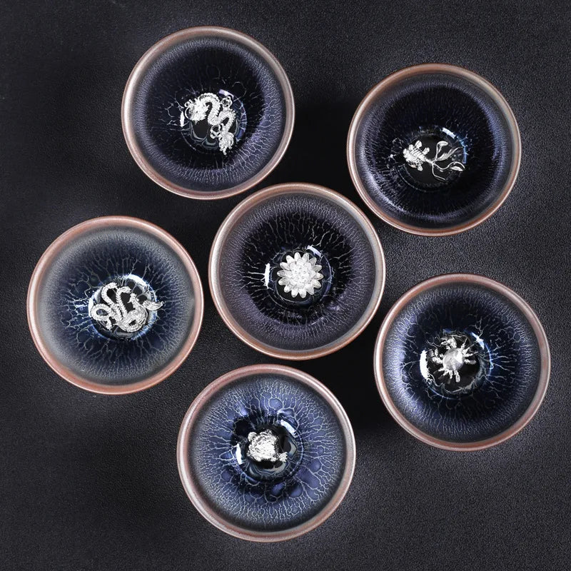 Jianzhan Inlaid Silver Tea Cup Kung Fu Tea Set Master Cup Tea Bowl Ceramic Tea Cup High Quality Chinese Teaware Teacup Gifts
