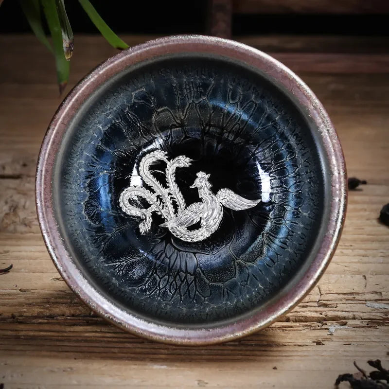 Jianzhan Tea Cup Tianmu Glaze Inlaid Silver Tea Bowl Kung Fu Tea Set Kiln Ceramic Tea Cup Chinese Tea Set Exquisite Teacup Gift