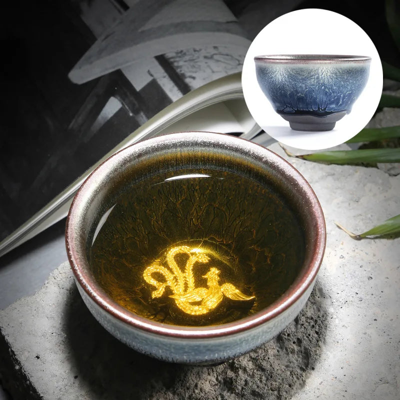 Jianzhan Tea Cup Tianmu Glaze Inlaid Silver Tea Bowl Kung Fu Tea Set Kiln Ceramic Tea Cup Chinese Tea Set Exquisite Teacup Gift