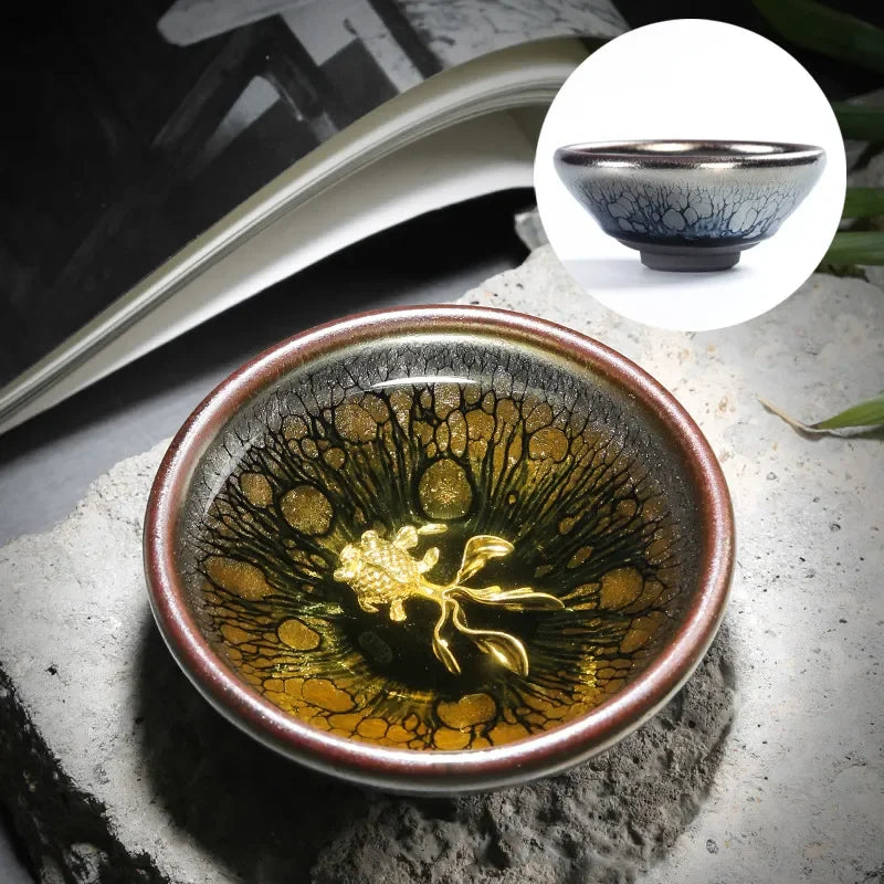 Jianzhan Tea Cup Tianmu Glaze Inlaid Silver Tea Bowl Kung Fu Tea Set Kiln Ceramic Tea Cup Chinese Tea Set Exquisite Teacup Gift