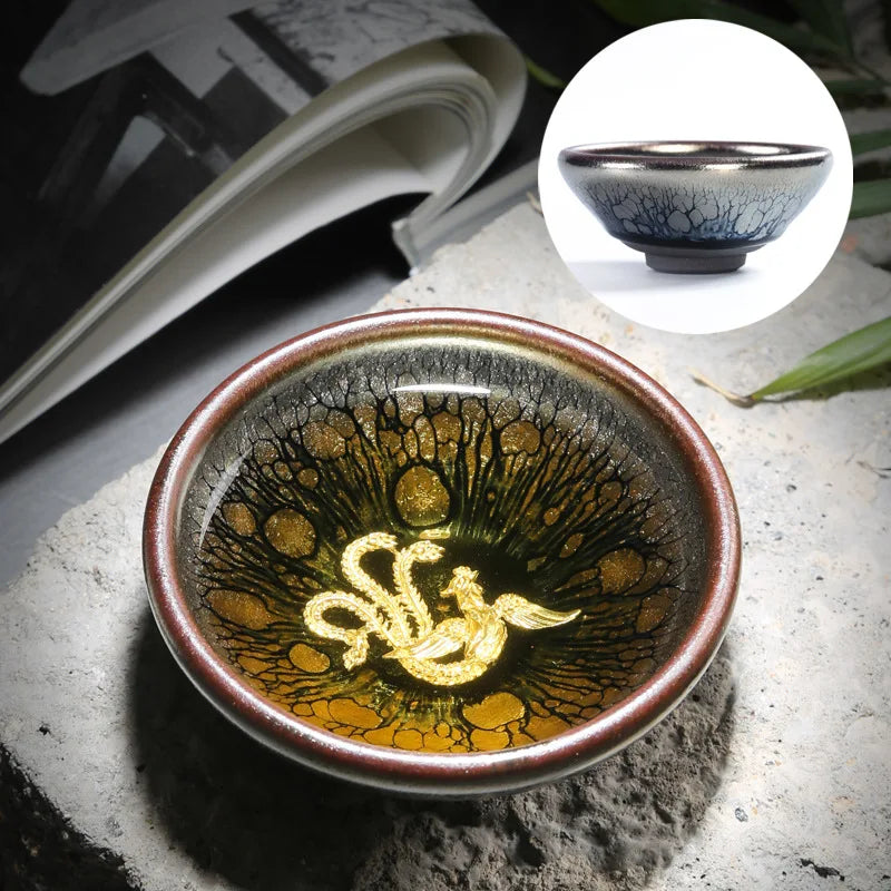 Jianzhan Tea Cup Tianmu Glaze Inlaid Silver Tea Bowl Kung Fu Tea Set Kiln Ceramic Tea Cup Chinese Tea Set Exquisite Teacup Gift