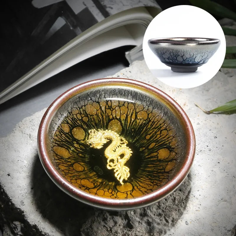Jianzhan Tea Cup Tianmu Glaze Inlaid Silver Tea Bowl Kung Fu Tea Set Kiln Ceramic Tea Cup Chinese Tea Set Exquisite Teacup Gift