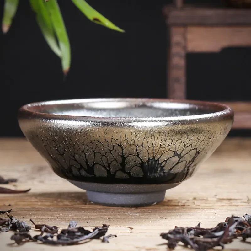 Jianzhan Tea Cup Tianmu Glaze Inlaid Silver Tea Bowl Kung Fu Tea Set Kiln Ceramic Tea Cup Chinese Tea Set Exquisite Teacup Gift