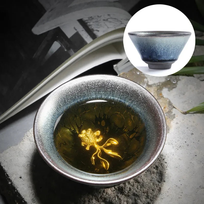 Jianzhan Tea Cup Tianmu Glaze Inlaid Silver Tea Bowl Kung Fu Tea Set Kiln Ceramic Tea Cup Chinese Tea Set Exquisite Teacup Gift